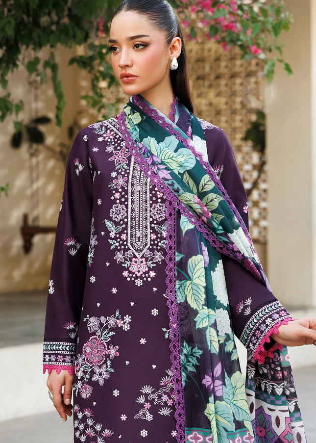 Farasha | Summer Weaves Embroidered Lawn'25 - Plum Allure