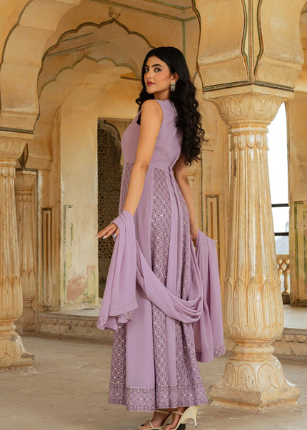 Lavender Embroidered Anarkali Gown