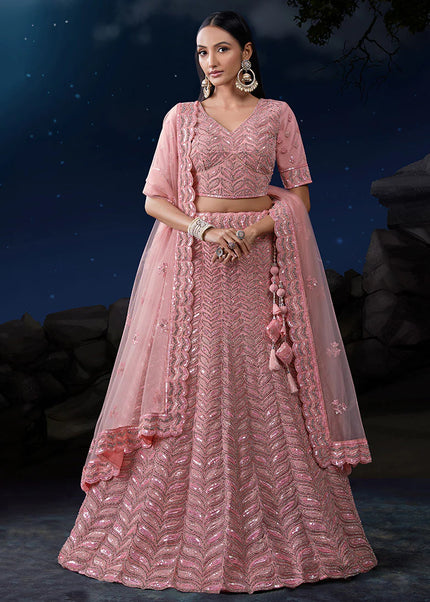 Light Pink Heavy Embroidered Wedding Lehenga Choli