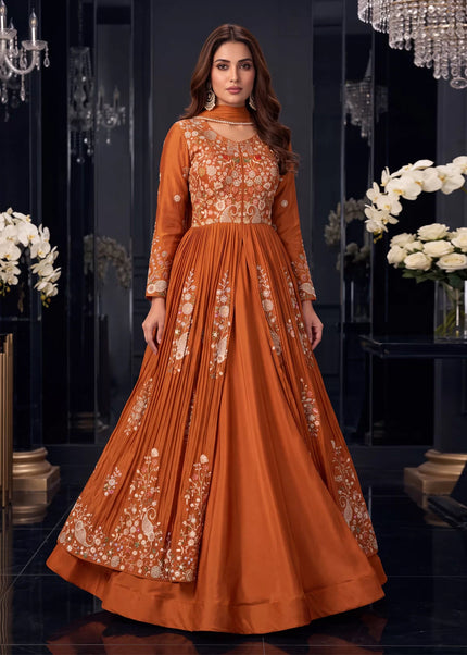 Orange Embroidered Lehenga Anarkali