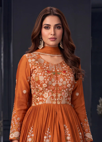Orange Embroidered Lehenga Anarkali