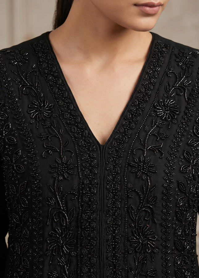 Black Embroidered Sharara Suit