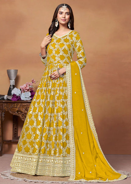Yellow and Gold Embroidered Anarkali