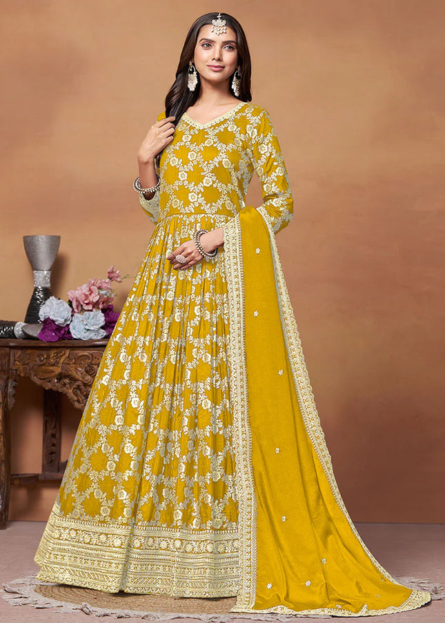 Yellow and Gold Embroidered Anarkali