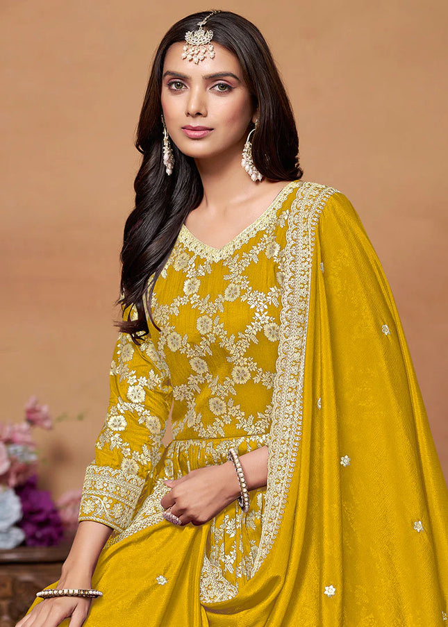 Yellow and Gold Embroidered Anarkali