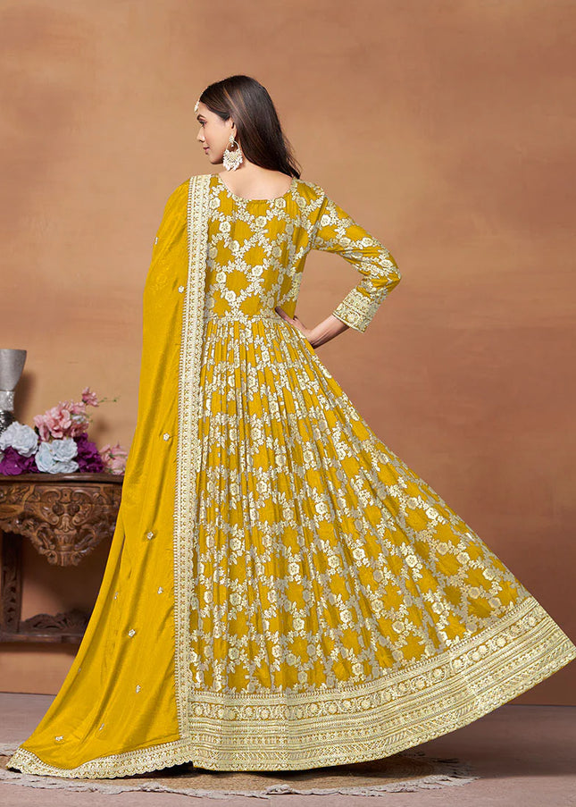 Yellow and Gold Embroidered Anarkali
