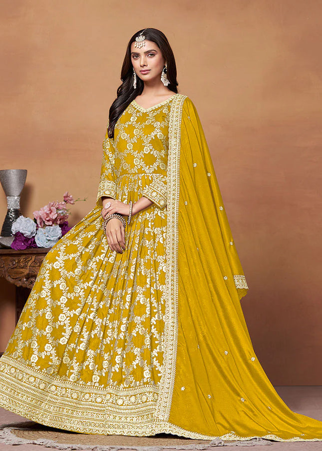 Yellow and Gold Embroidered Anarkali