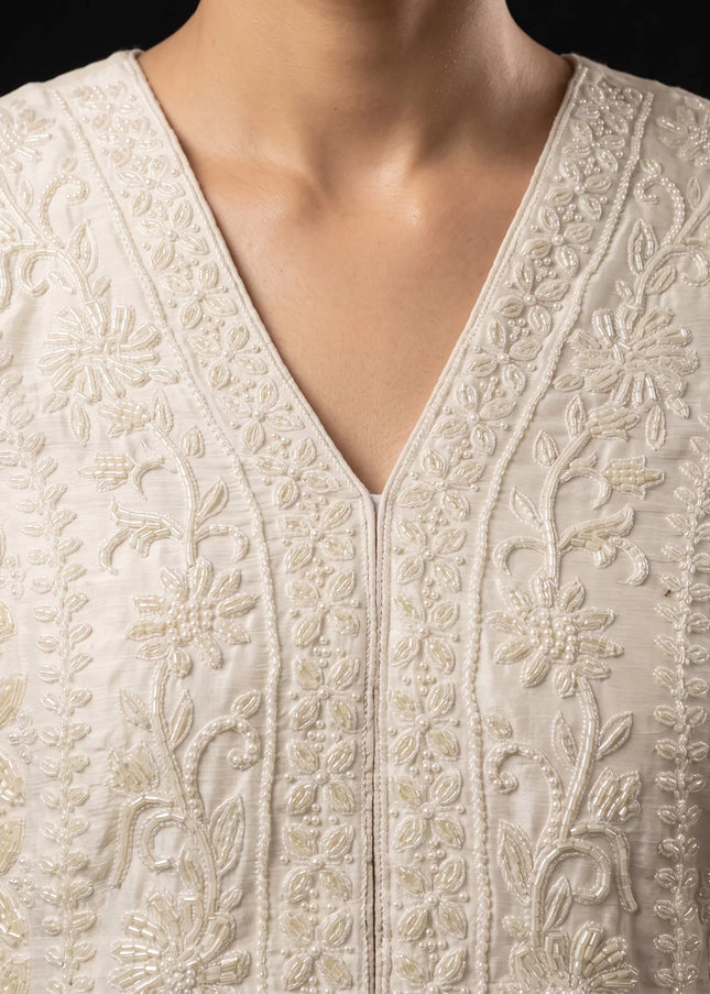 White Embroidered Sharara Suit