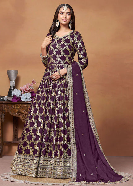 Purple and Gold Embroidered Anarkali