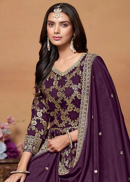 Purple and Gold Embroidered Anarkali