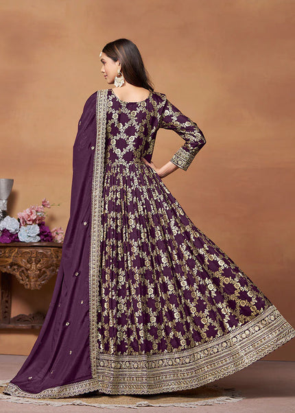 Purple and Gold Embroidered Anarkali