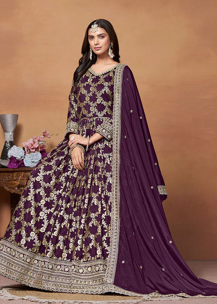 Purple and Gold Embroidered Anarkali