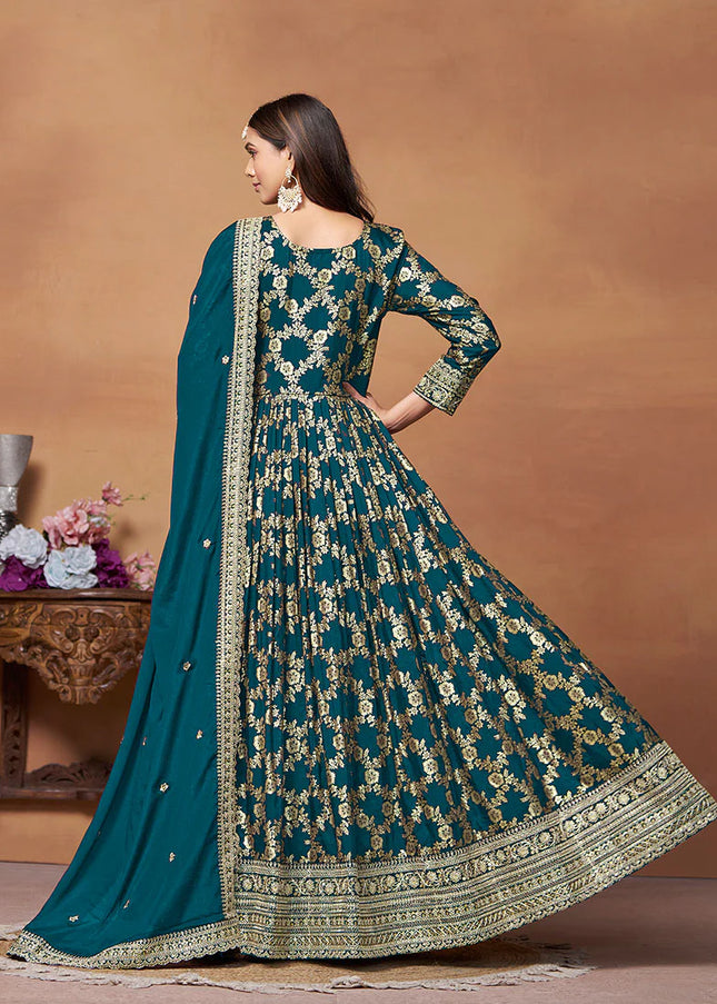 Blue and Gold Embroidered Anarkali