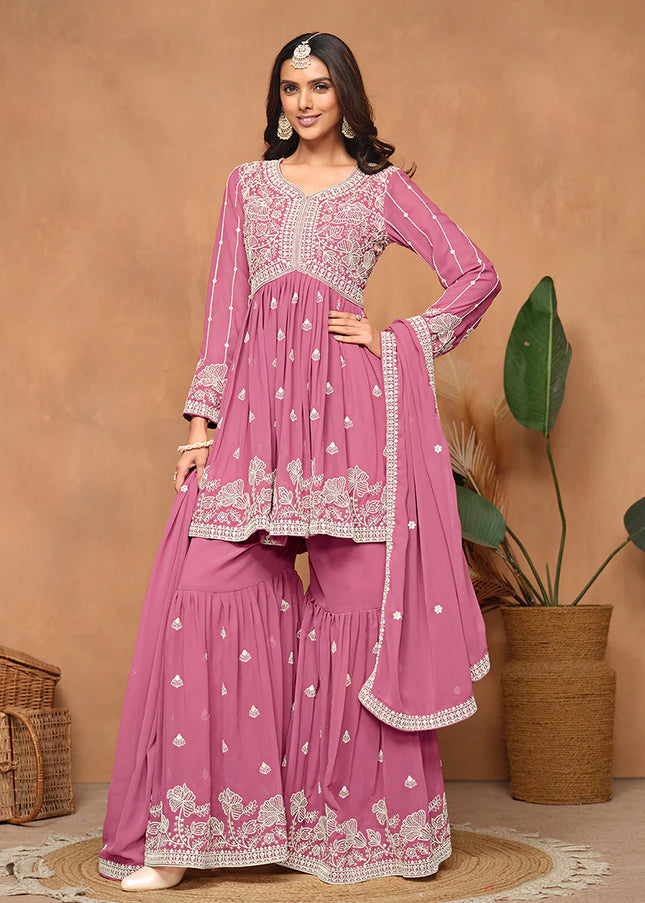 Pink Embroidered Gharara Suit