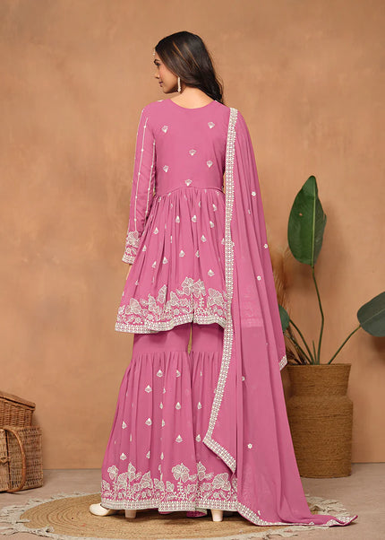 Pink Embroidered Gharara Suit