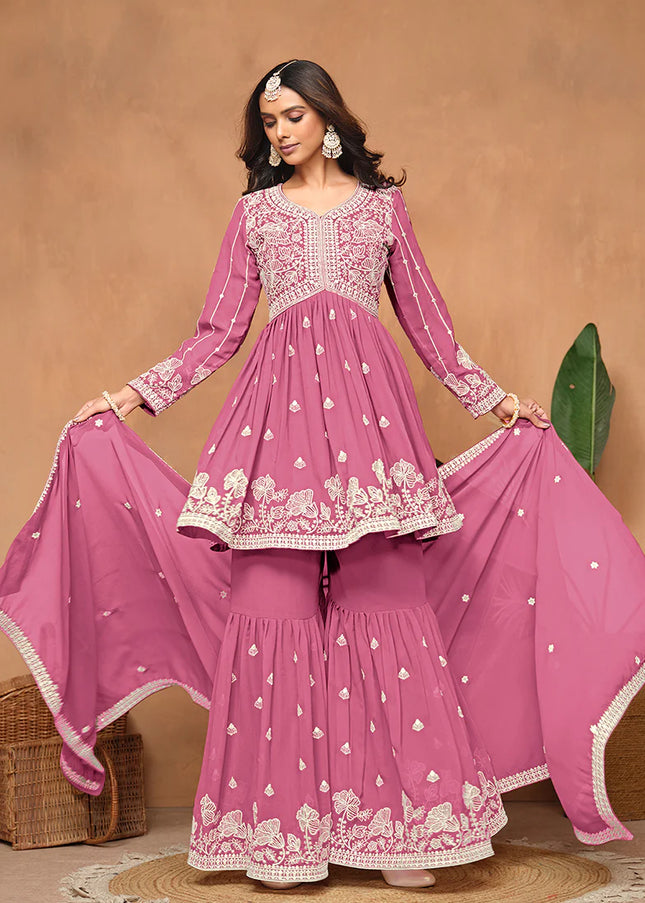 Pink Embroidered Gharara Suit