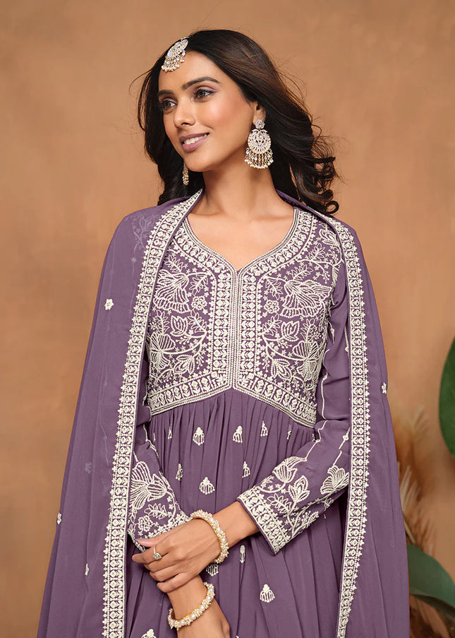 Purple Embroidered Gharara Suit