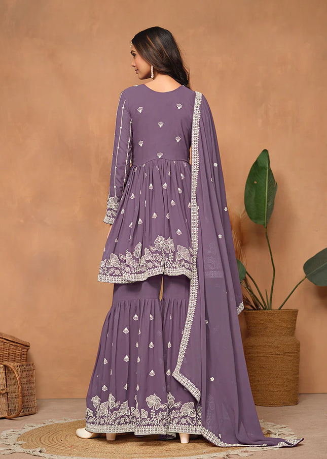 Purple Embroidered Gharara Suit