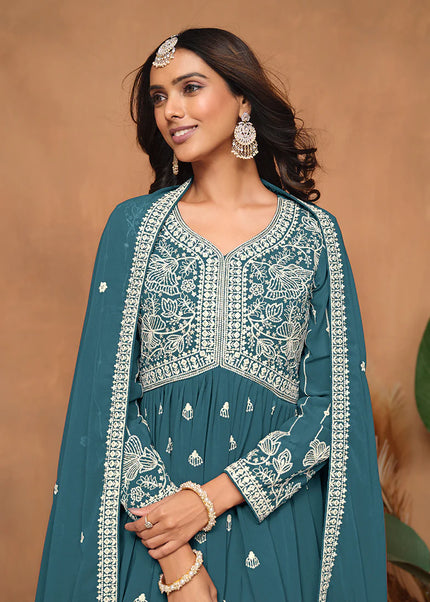 Turquoise Embroidered Gharara Suit