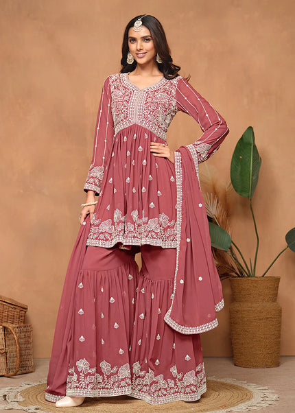 Pink Embroidered Gharara Suit