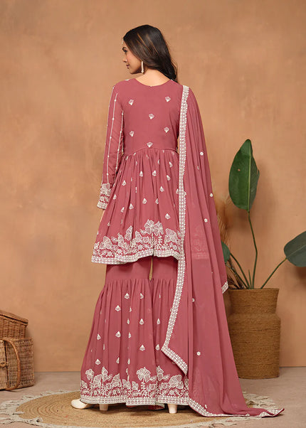 Pink Embroidered Gharara Suit