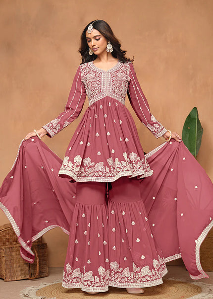 Pink Embroidered Gharara Suit