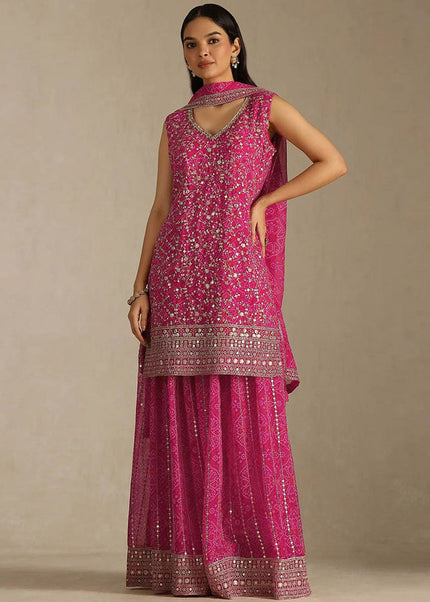 Georgette Printed and Embroidered Sharara Suit Series