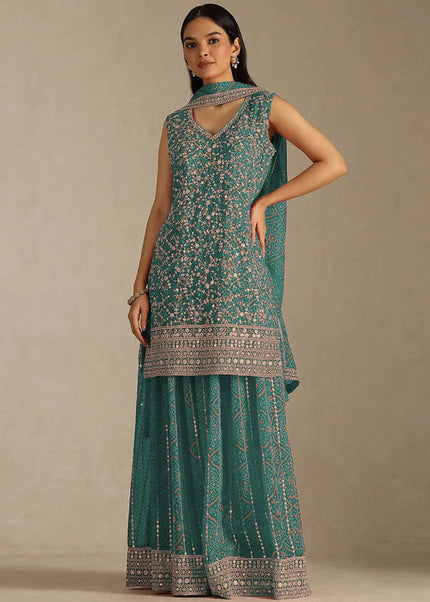 Georgette Printed and Embroidered Sharara Suit Series