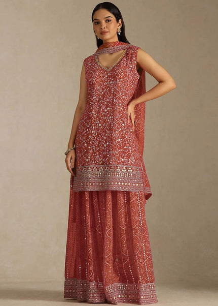 Georgette Printed and Embroidered Sharara Suit Series