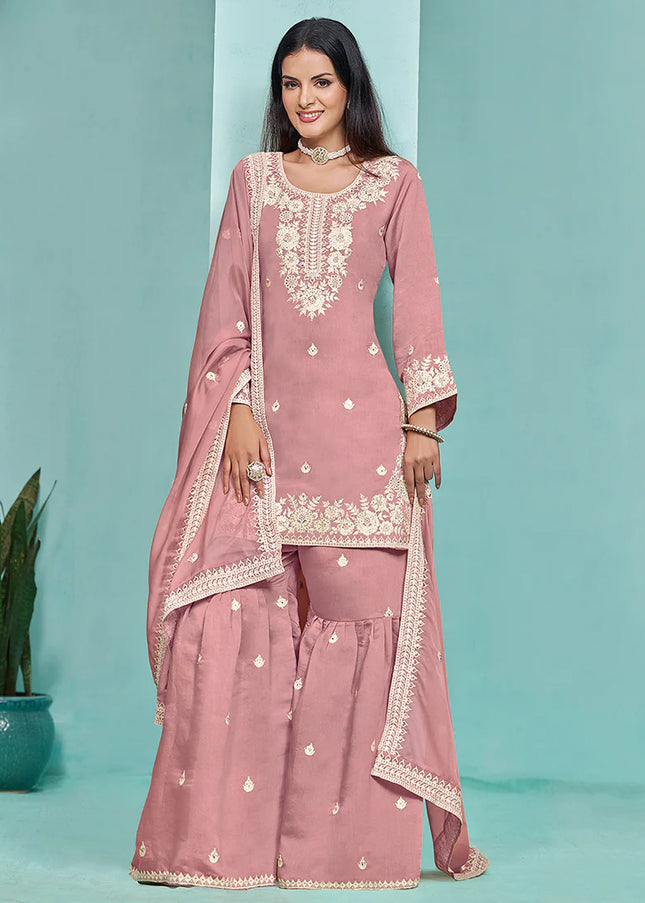 Pink Embroidered Gharara Suit