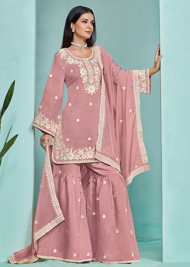 Pink Embroidered Gharara Suit