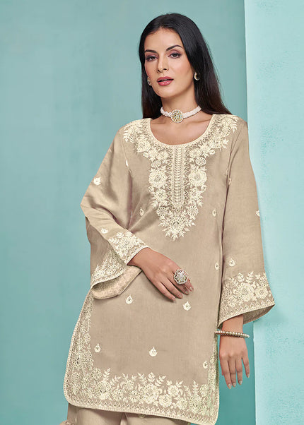 Beige Embroidered Gharara Suit