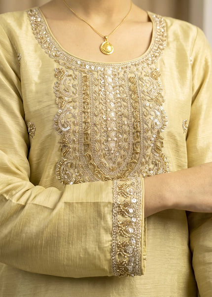 Mustard Yellow Embroidered Sharara Suit