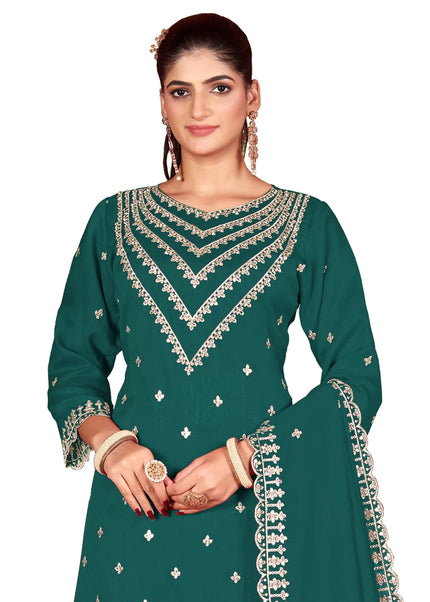 Green Embroidered Palazzo Suit