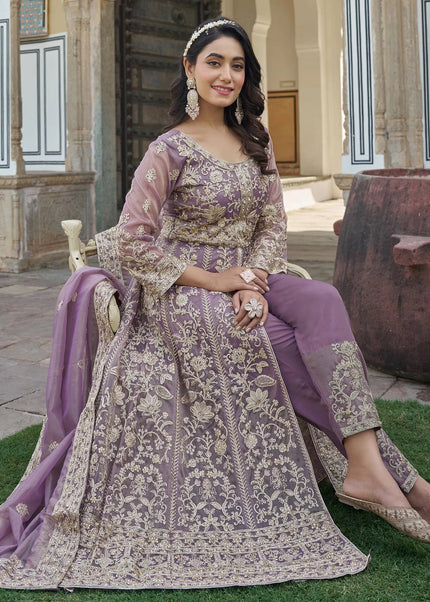 Lavender Embroidered Pant Style Anarkali