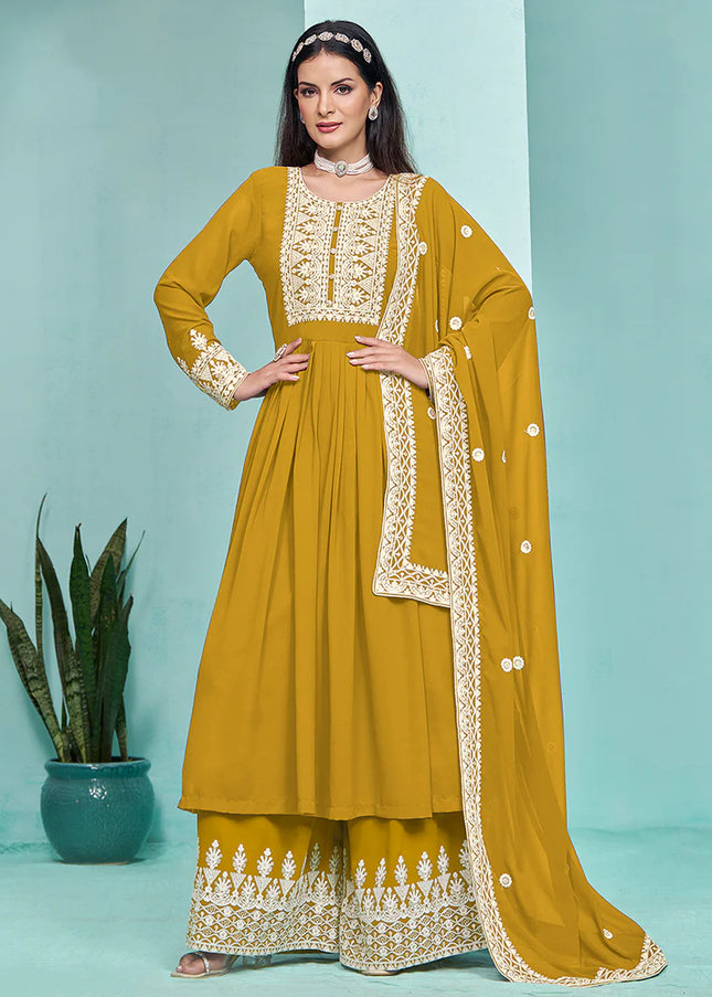 Yellow Embroidered Palazzo Suit