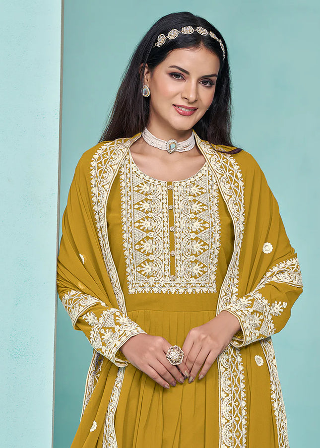 Yellow Embroidered Palazzo Suit