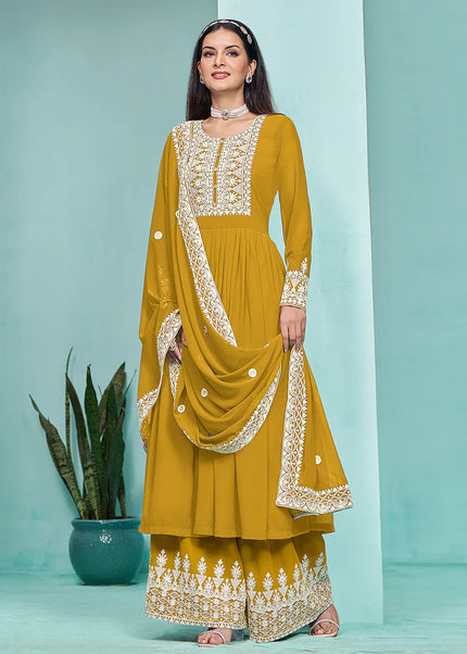 Yellow Embroidered Palazzo Suit