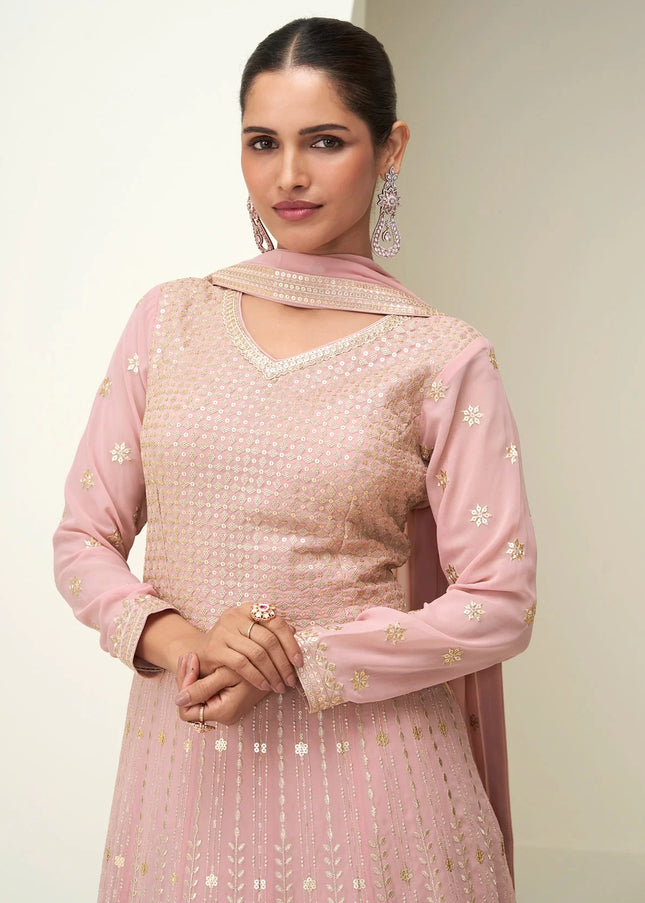 Pink Embroidered Anarkali Gown