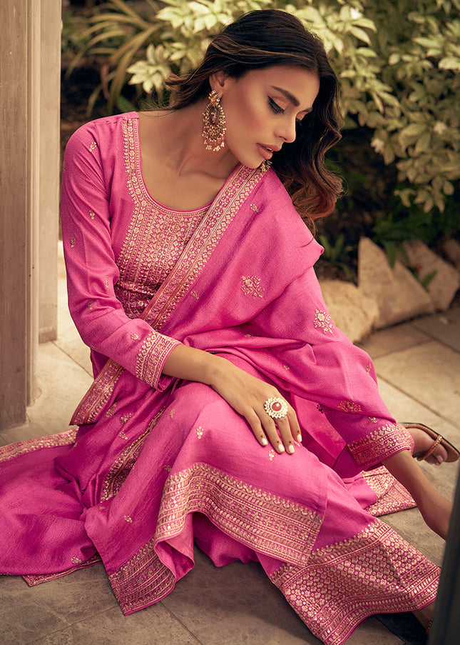 Pink Embroidered Pant Style Suit