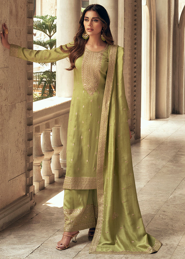 Green Embroidered Pant Style Suit