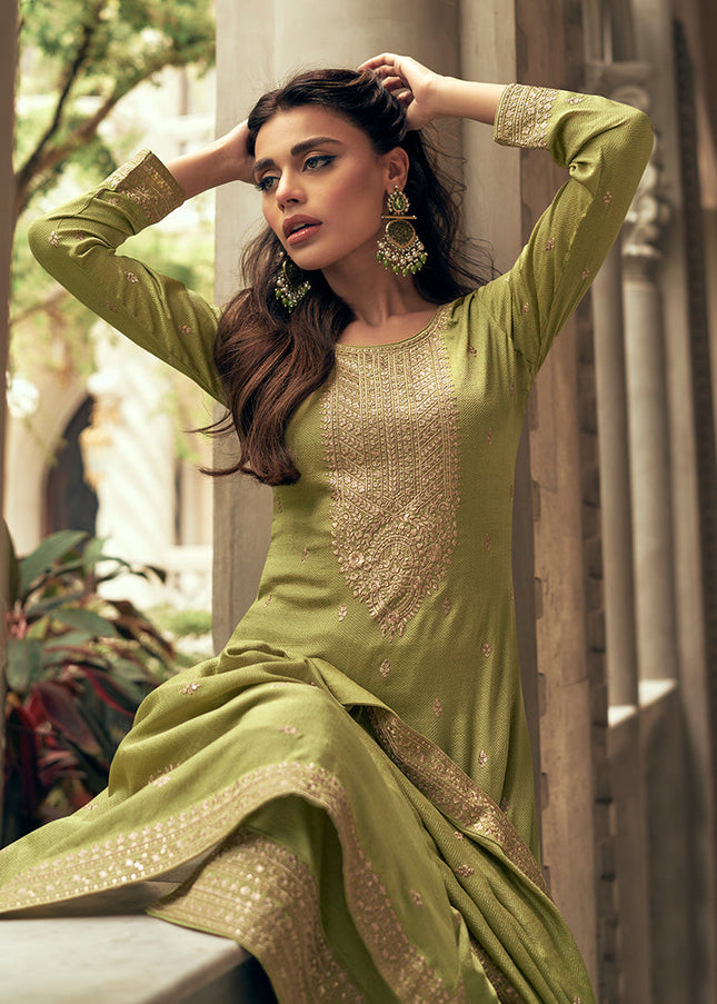 Green Embroidered Pant Style Suit