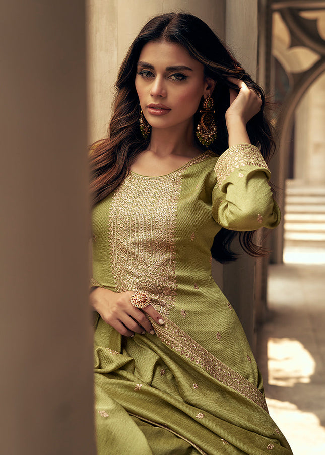 Green Embroidered Pant Style Suit