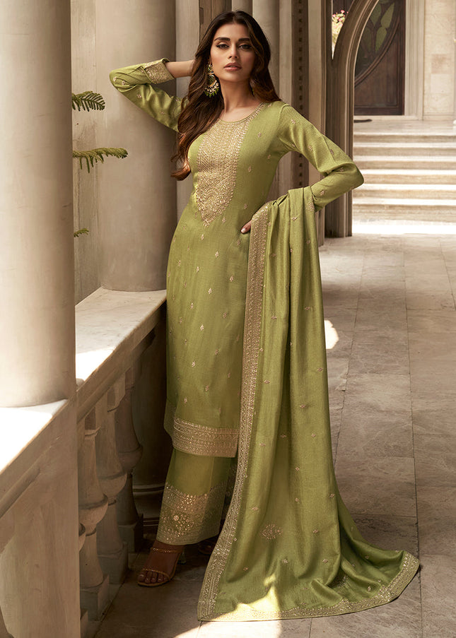 Green Embroidered Pant Style Suit