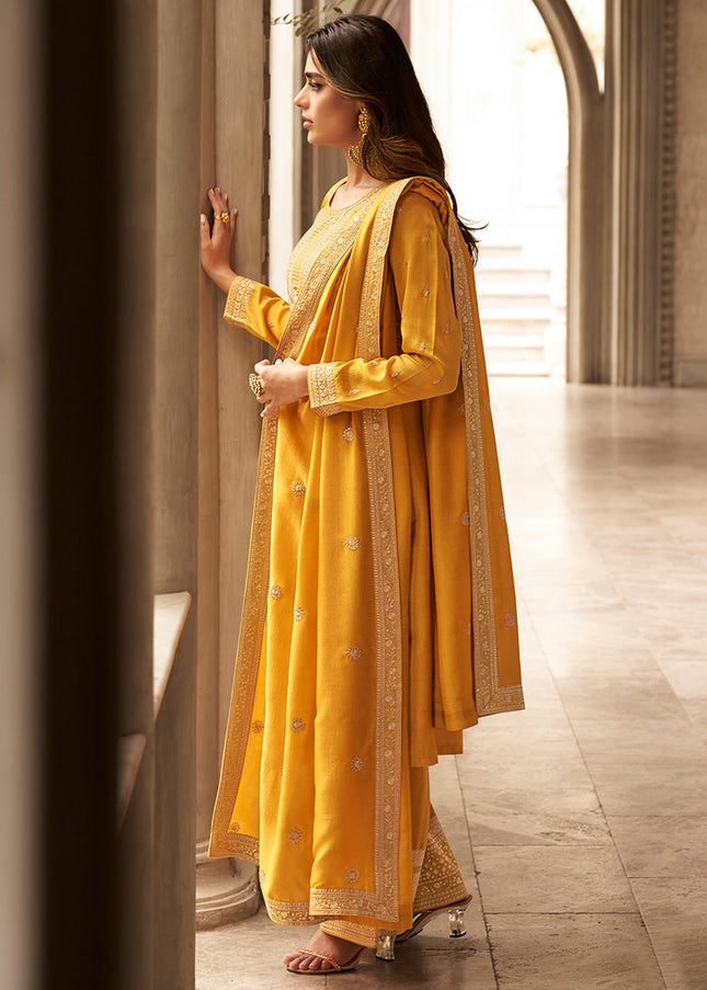 Yellow Embroidered Pant Style Suit