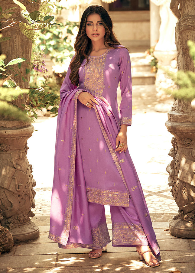 Lavender Embroidered Pant Style Suit