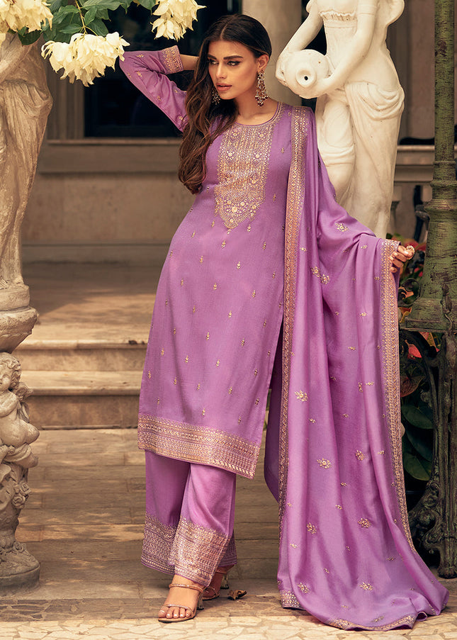 Lavender Embroidered Pant Style Suit