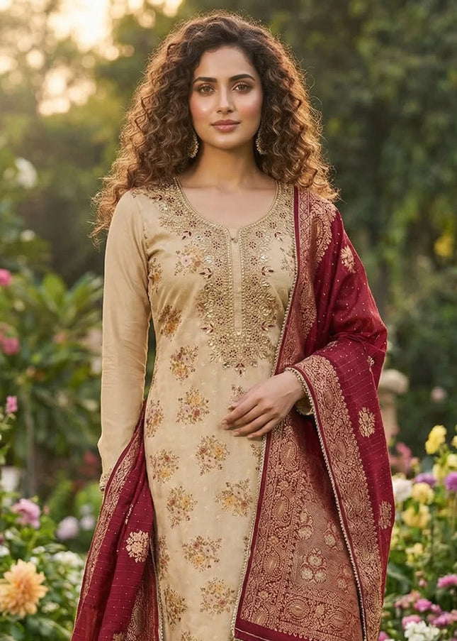 Chanderi Printed and Embroidered Pant Style Suit Series