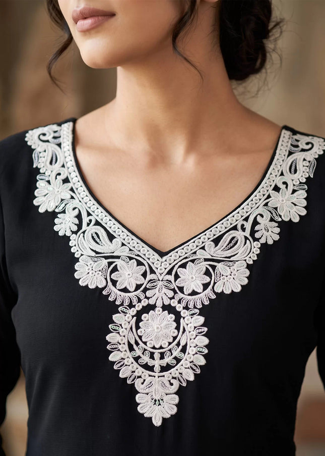 Black Embroidered Plazzo Suit