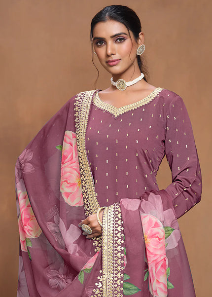 Purple Embroidered Gharara Suit